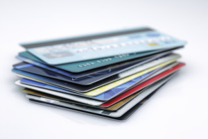 Photograph of a stack of credit cards